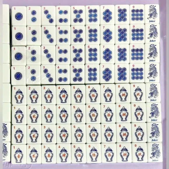 American Mahjong Tile Set Blue Chinoiserie - Picture 3 of 5